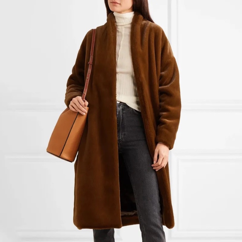 Totême Chelsea Faux Fur Robe Coat in Brown